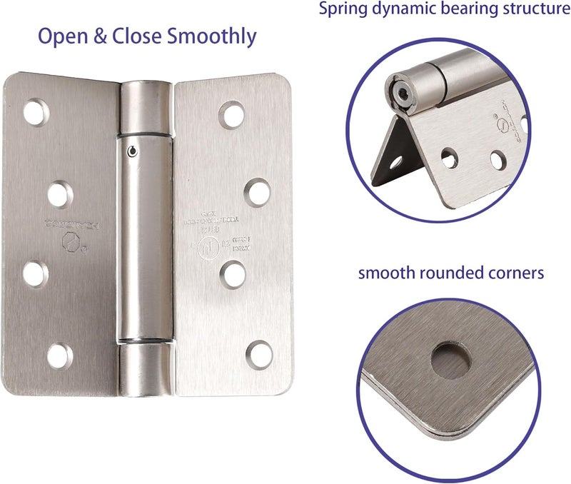 SORGMACH Self Closing Door Hinge 4 inch Satin Nickel Auto Close Hinges Adjustable 4" x 4" Spring Hinges Door Closer Hinge 1/4" Radius Corner Commercial Auto Self-Closing Hinge UL Listed, 2 Pieces - Image 3
